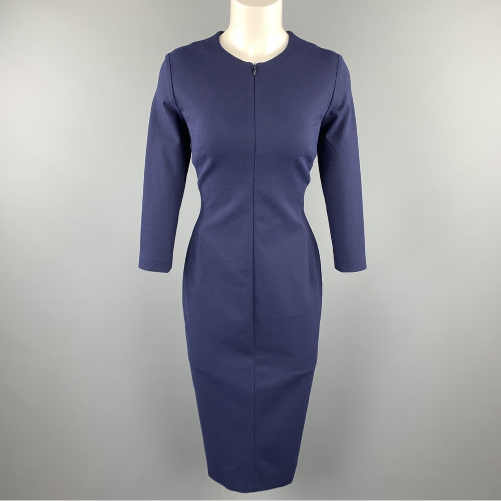 Escada Deep Sea NavyThree Ouarter Sleeve Sheath Lace Up Dress, Size 36